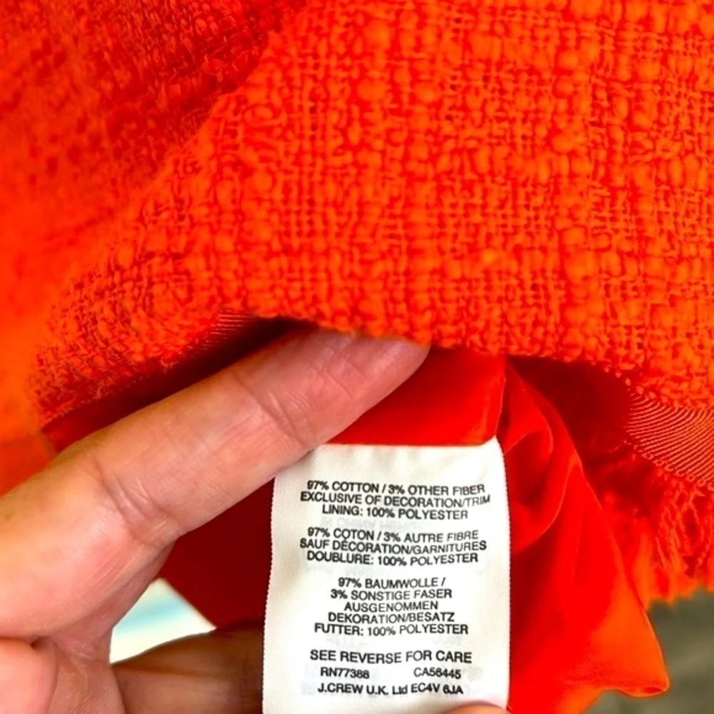 J Crew - Neon Persimmon Sheath Textured Tweed Midi Sleeveless Dress Size 4